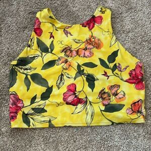 Athleta Yellow Iris Floral Concious Racerback Yoga Tank Top Built-in Bra, Large